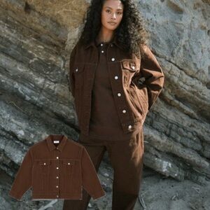 PARKE Oversized Denim Jacket in Brown New